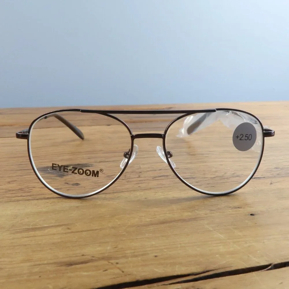 EYEZOOM BROWN FRAME 55MM UNISEX AVAITOR READING GLASSES 2.50 NWT